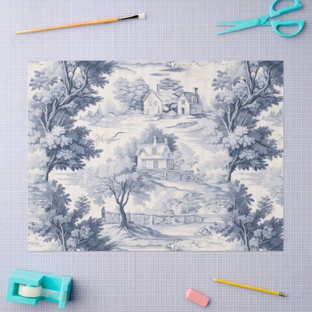 Papier Mousseline Toile du Jouy Blue Faux French  (Artisanat)
