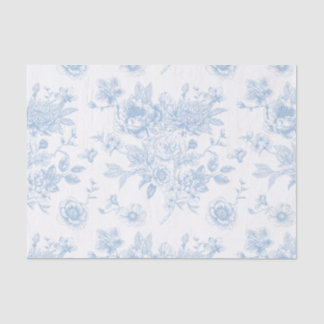 Papier Mousseline Toile Florale Bleue