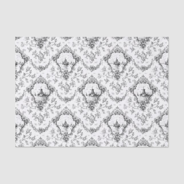 Papier Mousseline Toile florale gravée avec moulin à vent et bateaux (Recto)