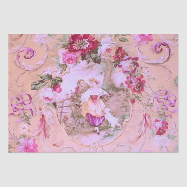 Papier Mousseline Toile victorienne Rococo Style Floral rose Découpa (Recto)