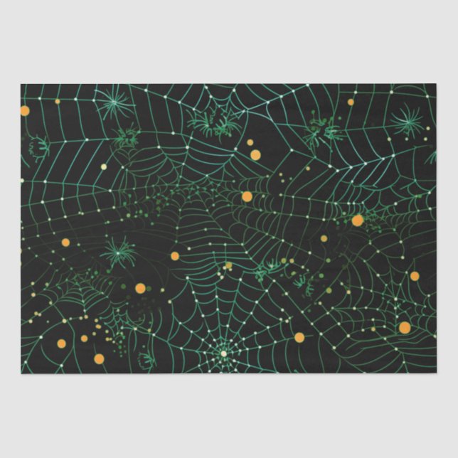 Papier Mousseline Toiles d'araignées et points Halloween noir modern (Recto)