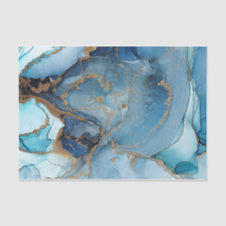 Papier Mousseline Tons de bleu, or Abstrait Aquarelle marbre
