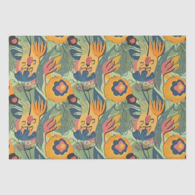 Papier Mousseline Tons de terre riche fleurs exotiques sans couture  (Recto)