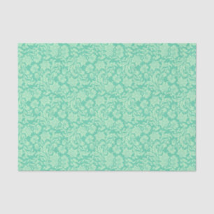 Papier Mousseline Tons vert menthe Motif Damas florales