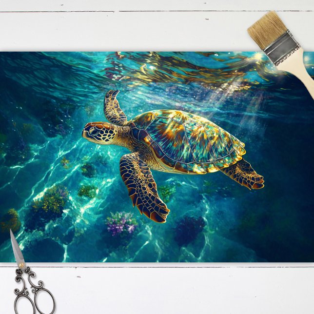 Papier Mousseline Tortue de mer dans la belle découpage d'eau bleue (Créateur téléchargé)