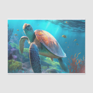 Papier Mousseline Tortue de mer, poisson tropical et corail dans l'o