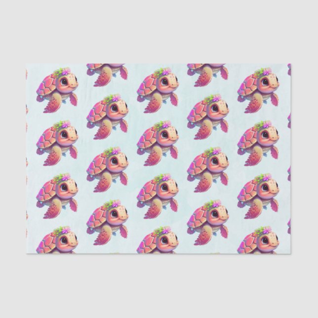 Papier Mousseline Tortue de mer rose Whimsical & mignonette à motif (Recto)