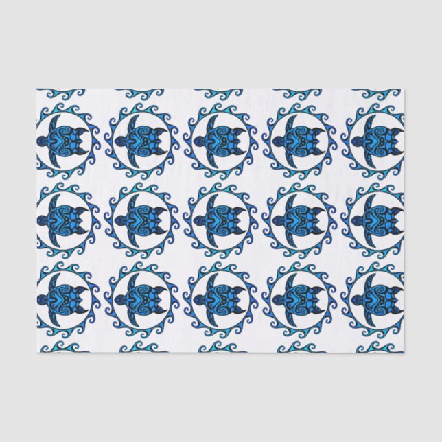 Papier Mousseline Tortue tribale bleue Sun (Recto)