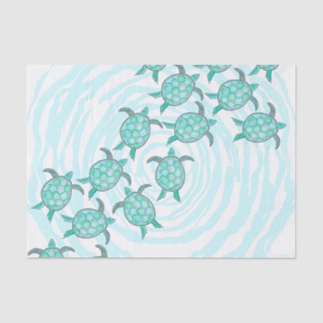 Papier Mousseline Tortues de mer turquoises d'aquarelle sur les (Recto)