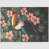 Toucan Fleurs roses tropicales Peinture Découpage