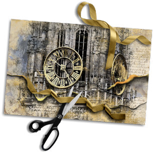 Papier Mousseline Tour d'horloge antique   Découpage à vapeur arrach
