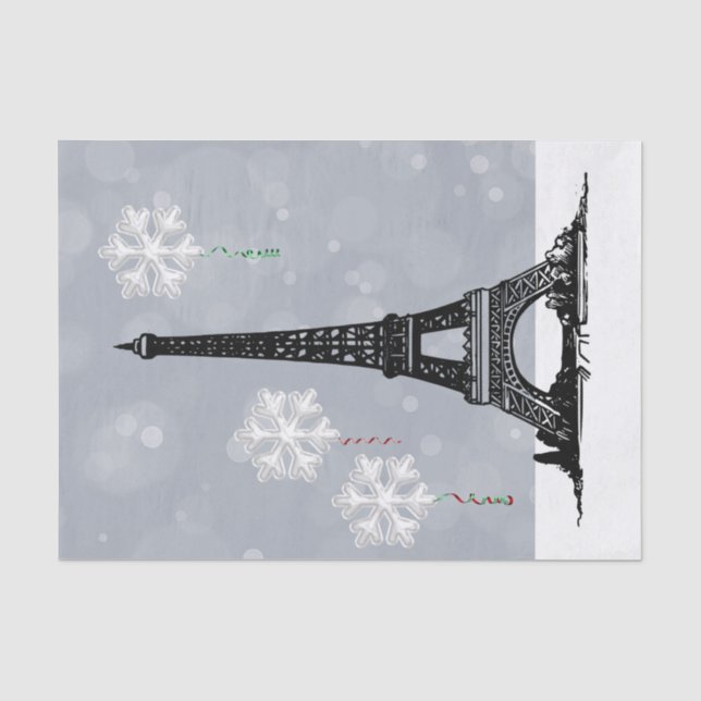 Papier Mousseline Tour Eiffel d'hiver, Balloirs à flocons de neige N (Recto)