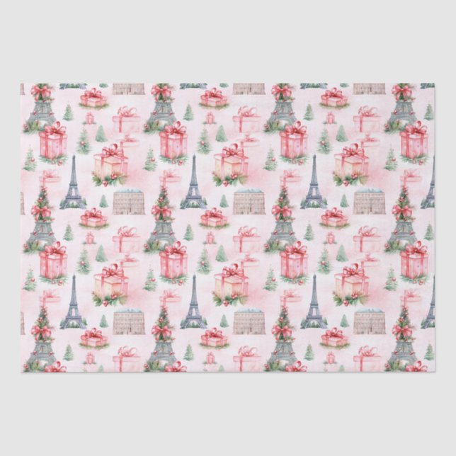 Papier Mousseline Tour Eiffel, Paris Chic French Pink Noël (Recto)
