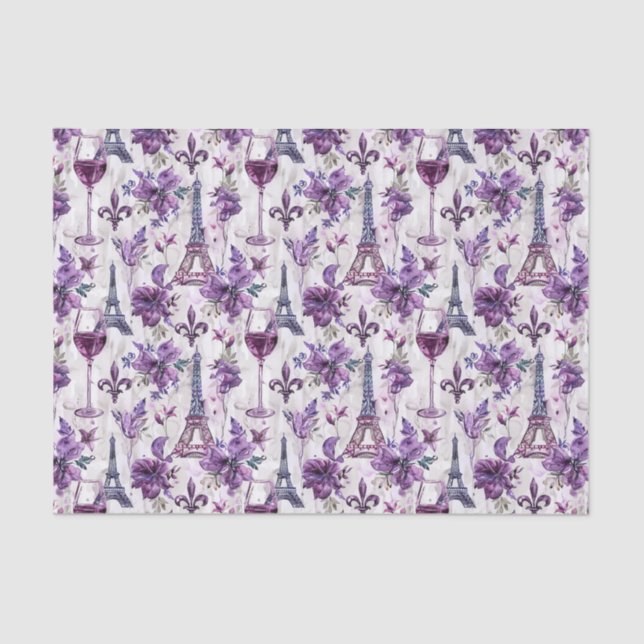 Papier Mousseline Tour Eiffel & Vin Aquarelle Papier Tissu (Recto)