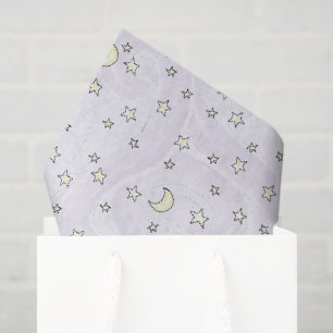 Papier Mousseline Tourbillonnant Pastel Violet Étoiles & Lunes