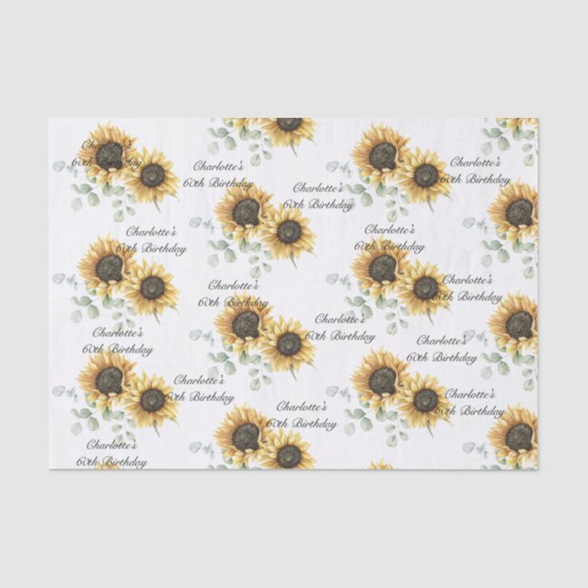 Papier Mousseline Tournesol floral Eucalyptus 60e anniversaire Perso (Recto)