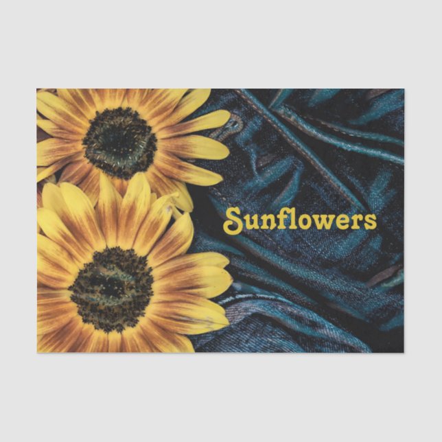 Papier Mousseline Tournesol Jaune Rustique Rétro Jeans Denim Bleu (Recto)