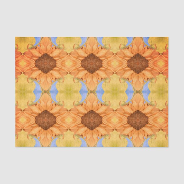 Papier Mousseline Tournesol Motif Jaune Floral Aquarelle Boho (Recto)