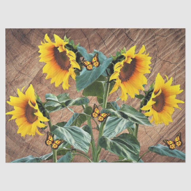 Papier Mousseline Tournesol Papillons Rustic Barque (Recto)