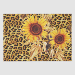 PAPIER MOUSSELINE TOURNESOLS AVEC UN RUBAN FOURRURE DE LÉOPARD FÊTE 