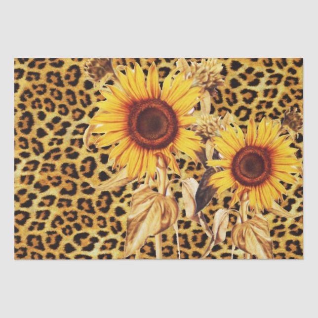 PAPIER MOUSSELINE TOURNESOLS AVEC UN RUBAN FOURRURE DE LÉOPARD FÊTE  (Recto)