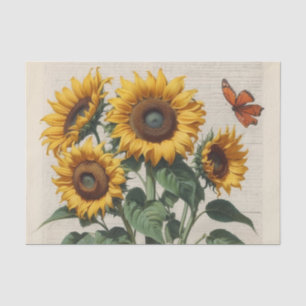 Papier Mousseline Tournesols ouverts et heureux avec papillon