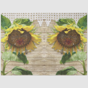 Papier Mousseline Tournesols rustiques avec Bees Dentelles en bois C