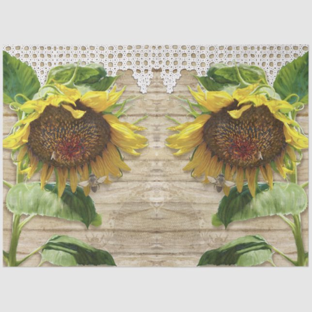 Papier Mousseline Tournesols rustiques avec Bees Dentelles en bois C (Recto)