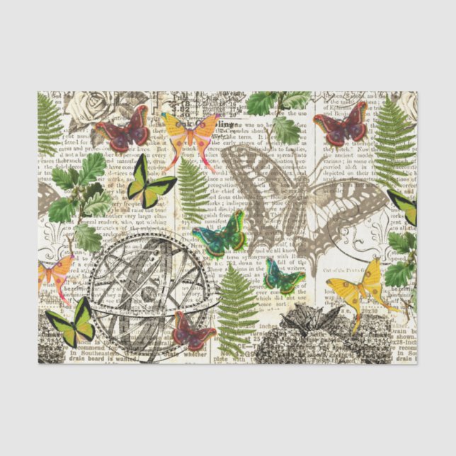 Papier Mousseline Toutes les Occasion Antique Look Papillons et Ferm (Recto)