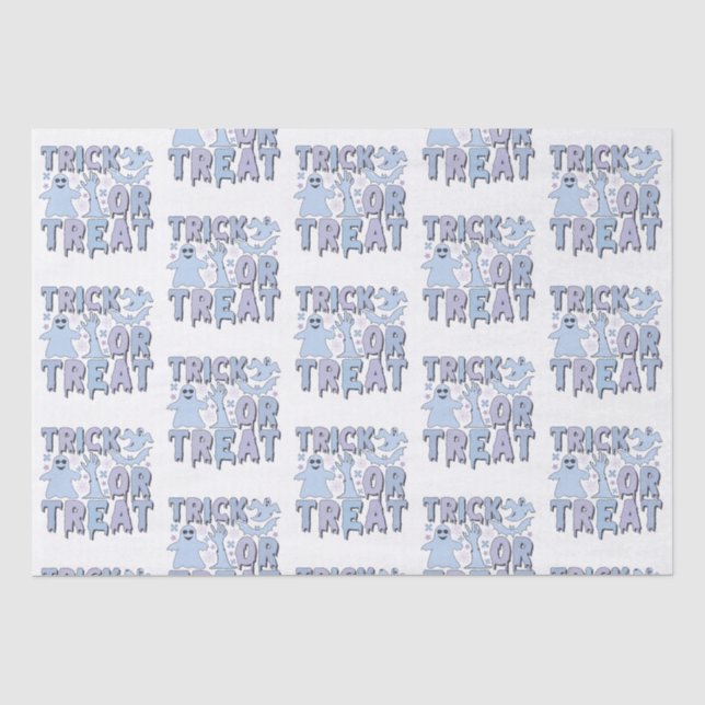 Papier Mousseline Trace ou traiter les fantômes mignons Halloween bl (Recto)