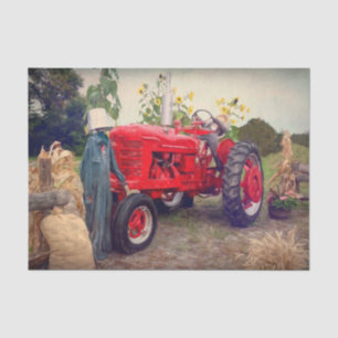 Papier Mousseline Tracteur agricole rouge rustique campagne récolte