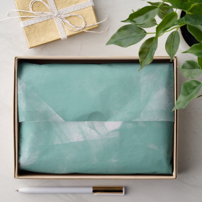 Papier Mousseline Traînées d'aigue-marine sur découpage blanc (Cadeau)