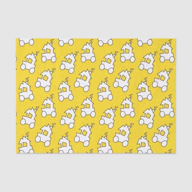 Papier Mousseline Trains sur Jaune (Recto)
