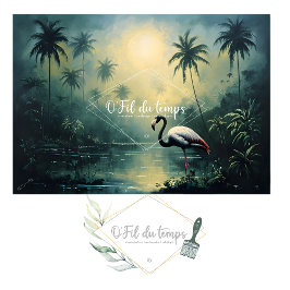 Papier Mousseline Tranquil Tropical Landscape with Flamingo 