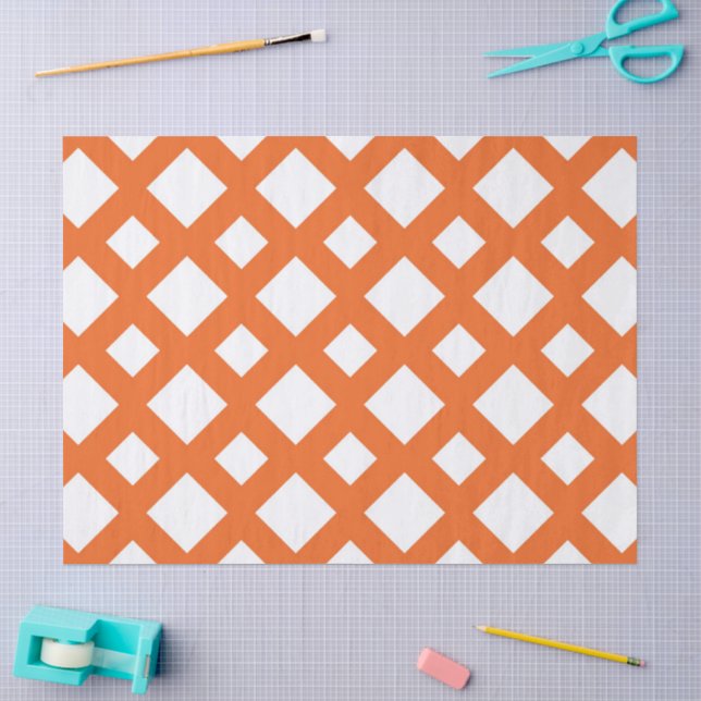 Papier Mousseline Treillis orange sur papier blanc (Artisanat)
