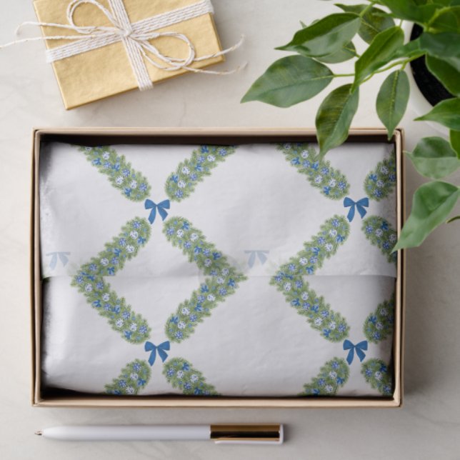 Papier Mousseline Trellis Bleu Bow (Cadeau)