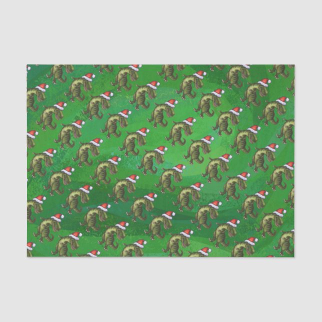 Papier Mousseline TRex à Santa Hat sur Green (Recto)