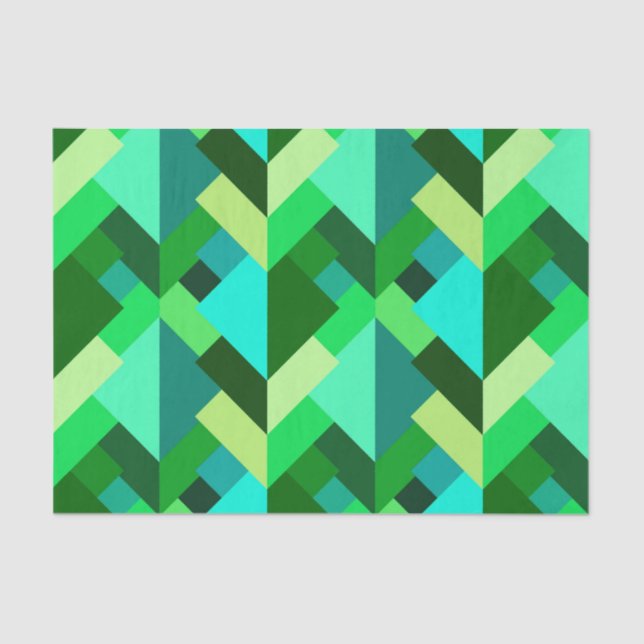 Papier Mousseline Triangles Abstraits modernes, Emerald Green et Aqu (Recto)