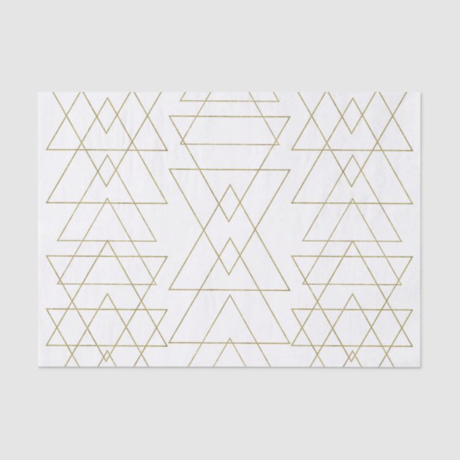 Papier Mousseline Triangles Dorés Chic Blanc Glamour Moderne (Recto)