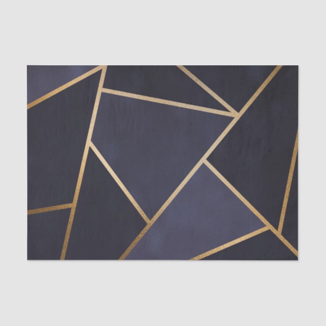 Papier Mousseline Triangles géométriques dorés bleu marine Élégant e (Recto)