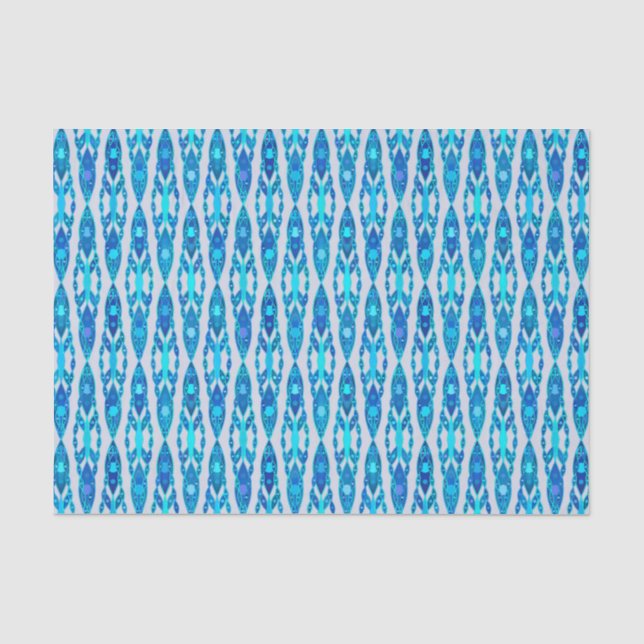 Papier Mousseline Tribal Batik - Sapphire Blue et Silver Grey (Recto)