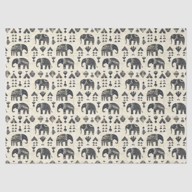 Papier Mousseline Tribal Elephant Boho Pattern (1) (Recto)
