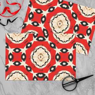 Papier Mousseline Tribal Ethnic Boho Chic Géométrique Rouge Beige No