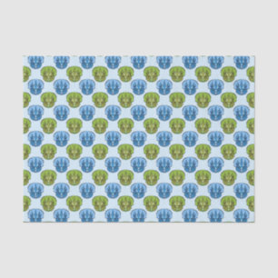 Papier Mousseline Tricératops Bleu et Vert Cute Dinosaur Motif
