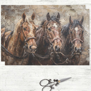 Papier Mousseline Trio de chevaux rustique Découpage occidentale