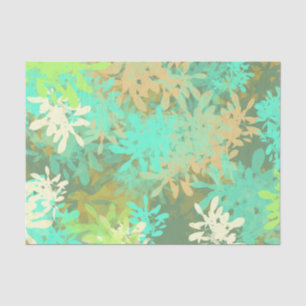 Papier Mousseline Triptyque Abstrait Motif feuille verte moderne