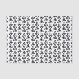 Papier Mousseline Triskele triple spirale celtique noire sur fond bl