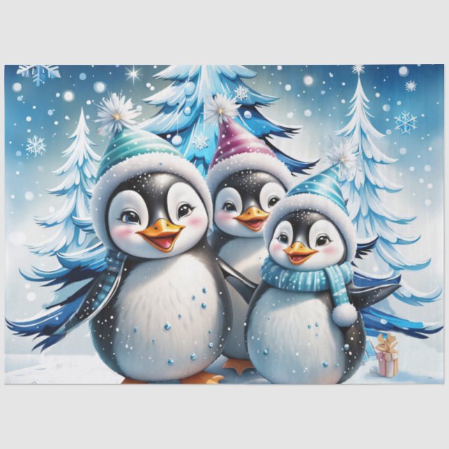 Papier Mousseline Trois adorables pingouins (Recto)