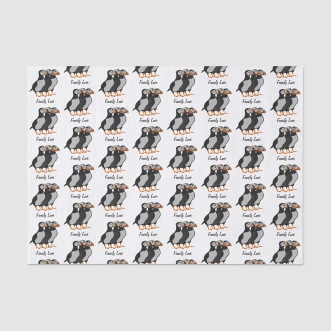 Papier Mousseline Trois adorables Puffin debout ensemble Carton (Recto)