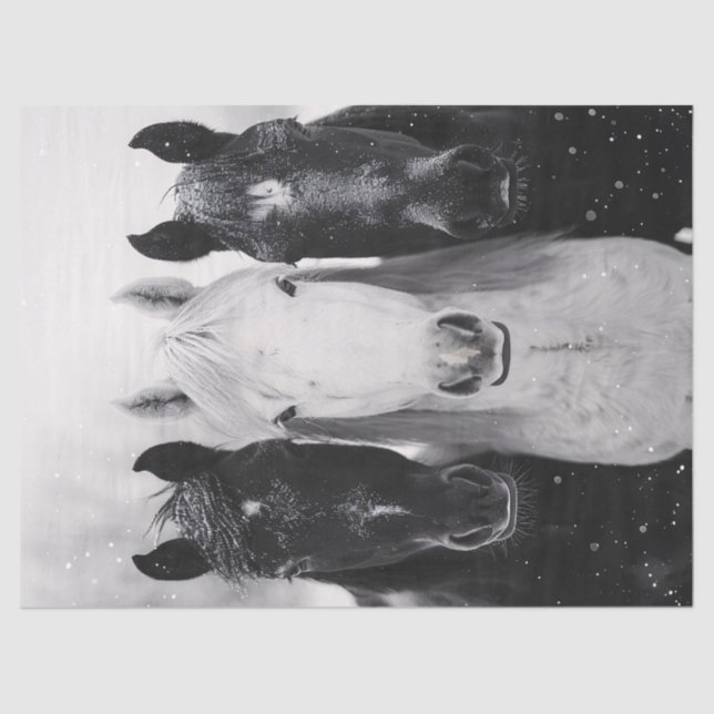 Papier Mousseline Trois chevaux dans la découpage de neige (Recto)